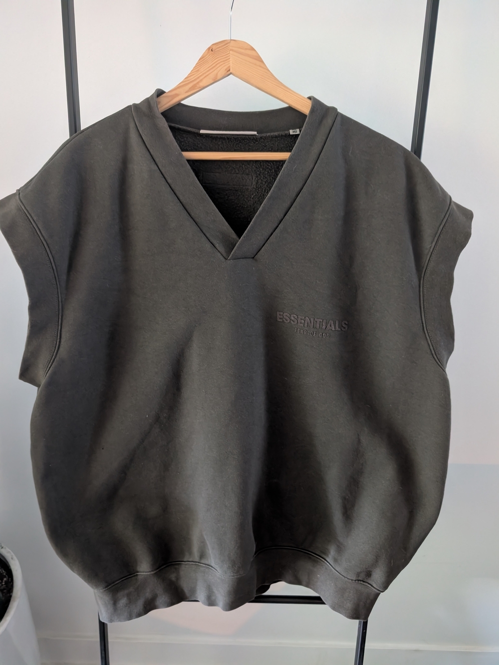 ESSENTIALS Charcoal V-Neck Sleeveless Sweatshirt Vest